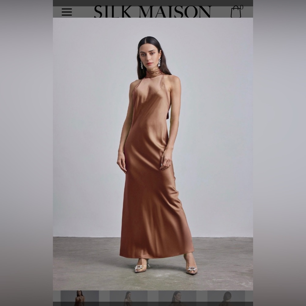 Silk Maison copper silk halter dress